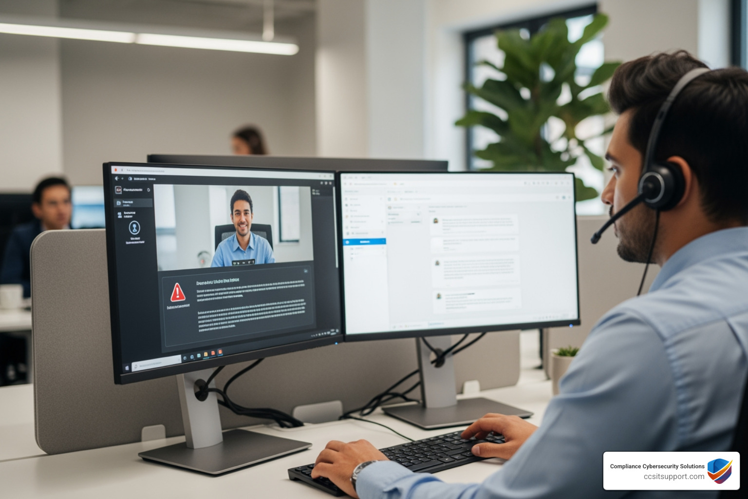 IT service desk analyst assisting a user via remote support software