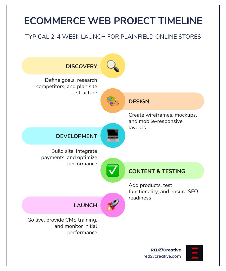 Plainfield ecommerce website budget tiers and 2 to 4 week launch timeline infographic Plainfield ecommerce website budget tiers and 2 to 4 week launch timeline infographic