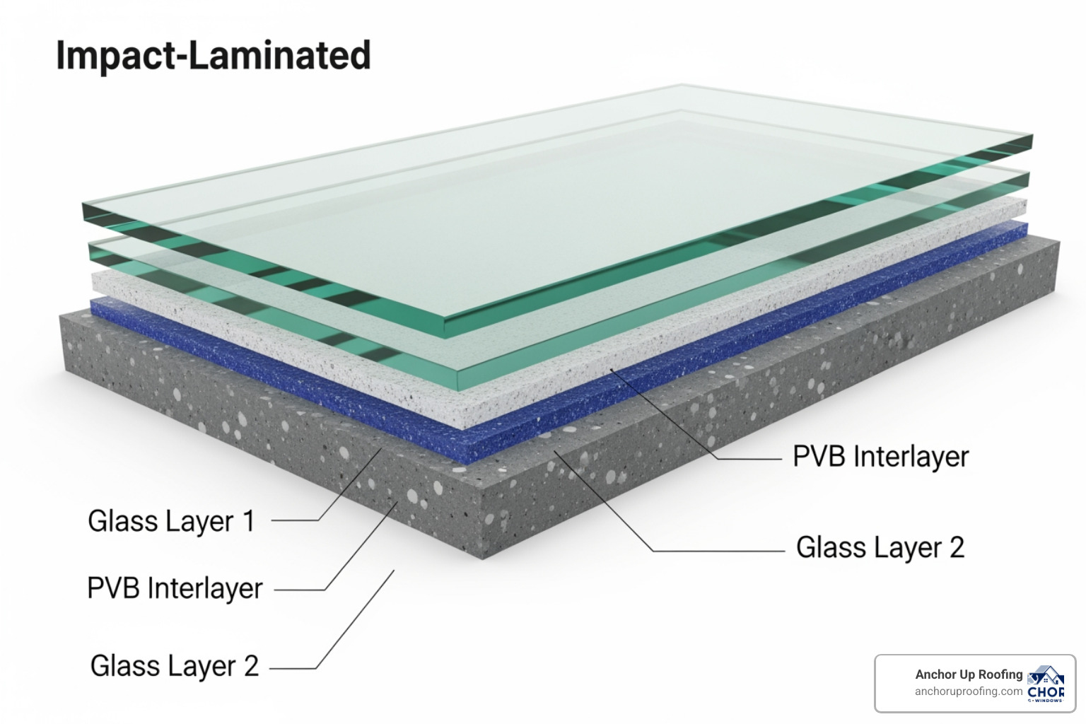 impact glass cross section showing laminated glass and interlayer