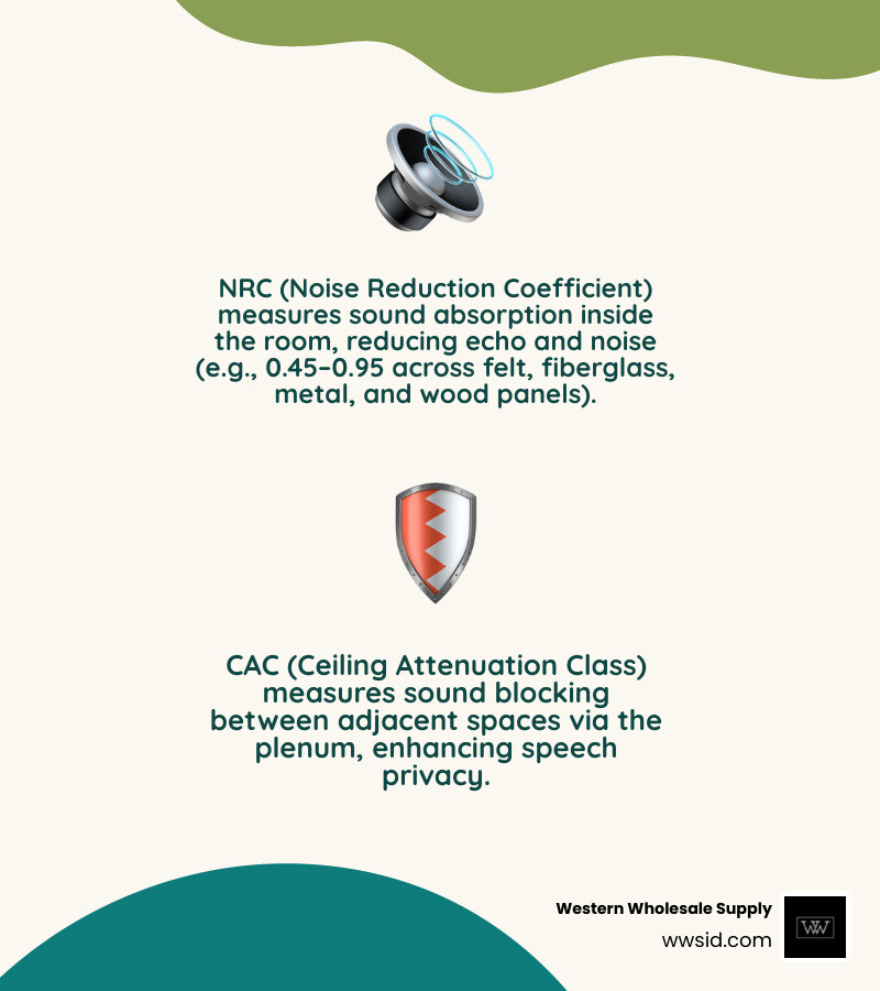 Infographic explaining NRC vs CAC for concealed ceiling panels infographic Infographic explaining NRC vs CAC for concealed ceiling panels infographic