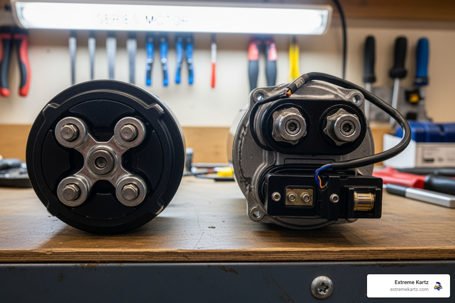 EZGO motor terminals and speed sensor differences on a workbench