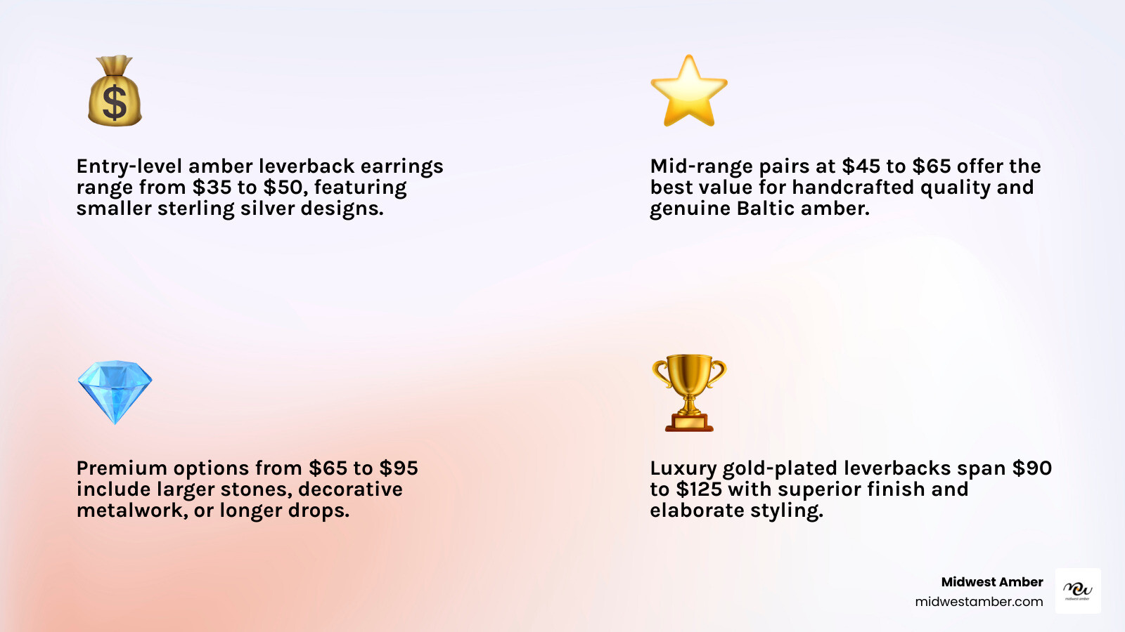 Infographic showing 2026 amber leverback earring price tiers infographic