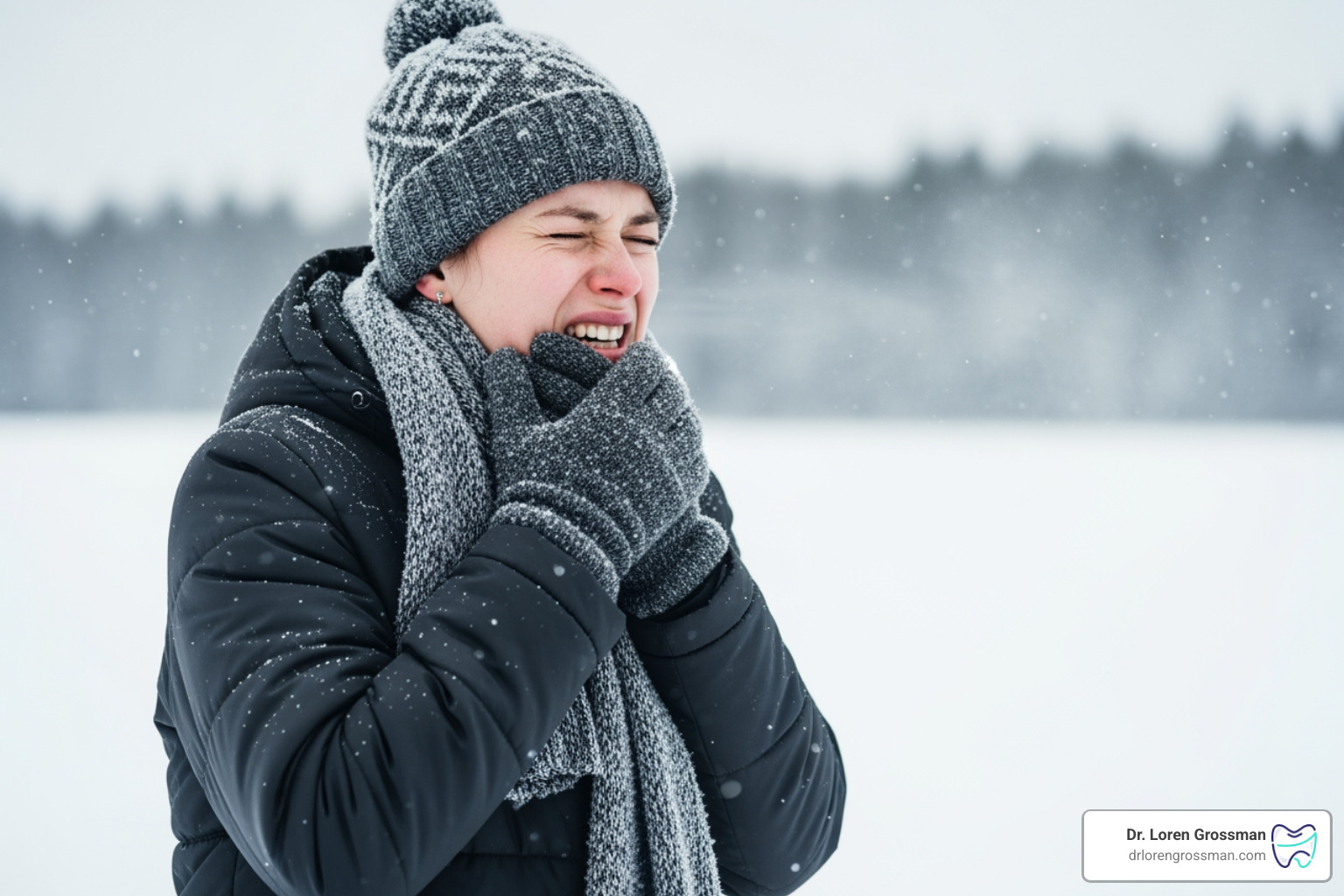 person breathing cold air outdoors winter tooth pain