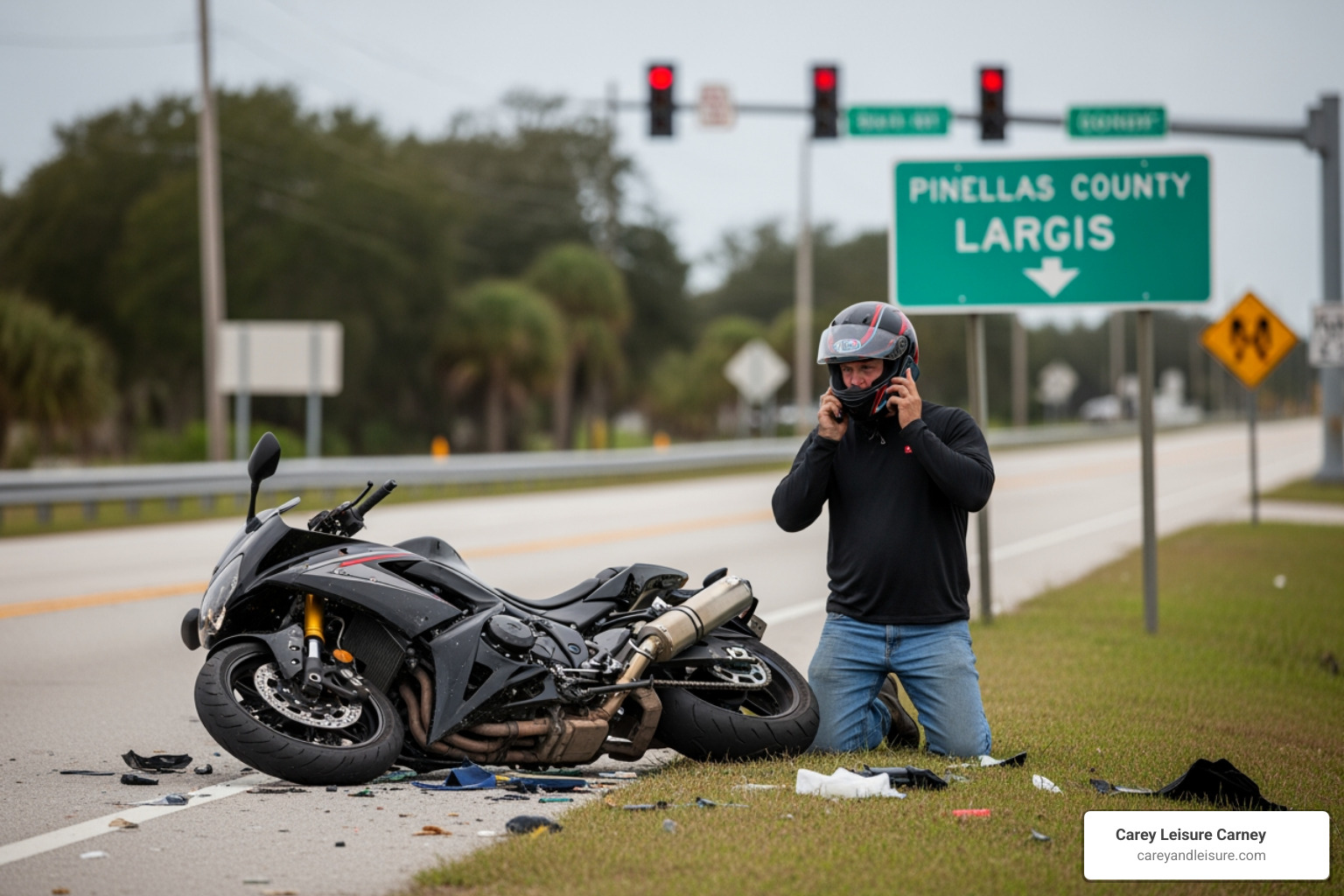 rider calling 911 after Largo motorcycle crash