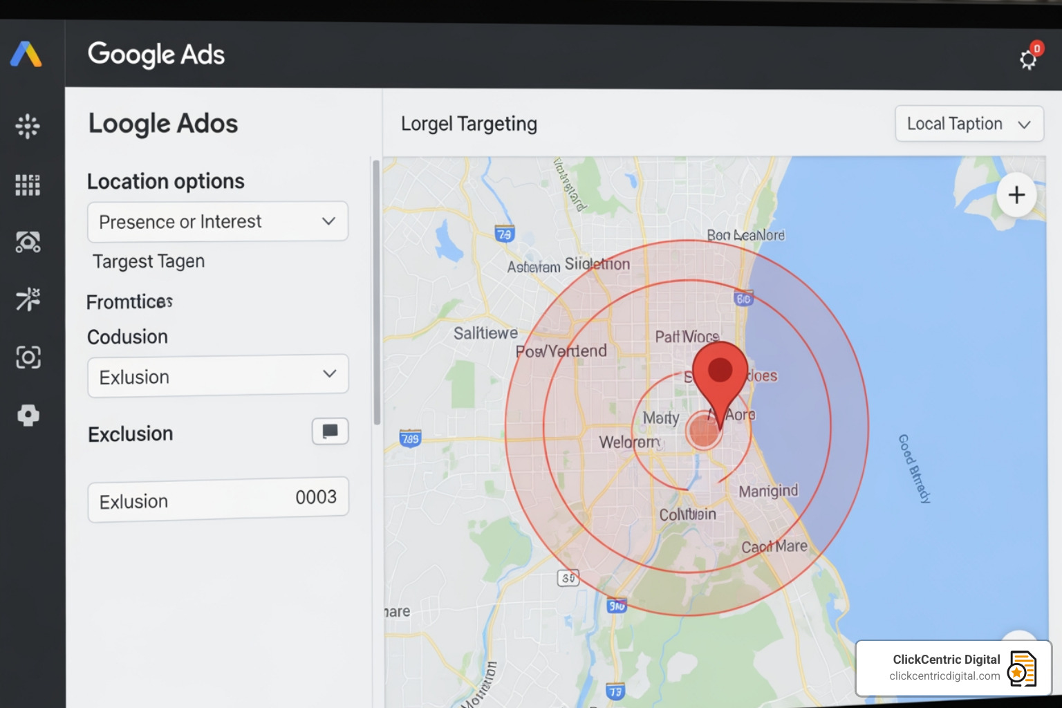 geo targeting settings in a local PPC campaign dashboard