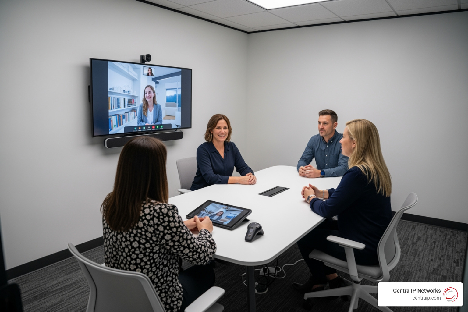 Huddle room with Google Meet video bar and touch controller Huddle room with Google Meet video bar and touch controller