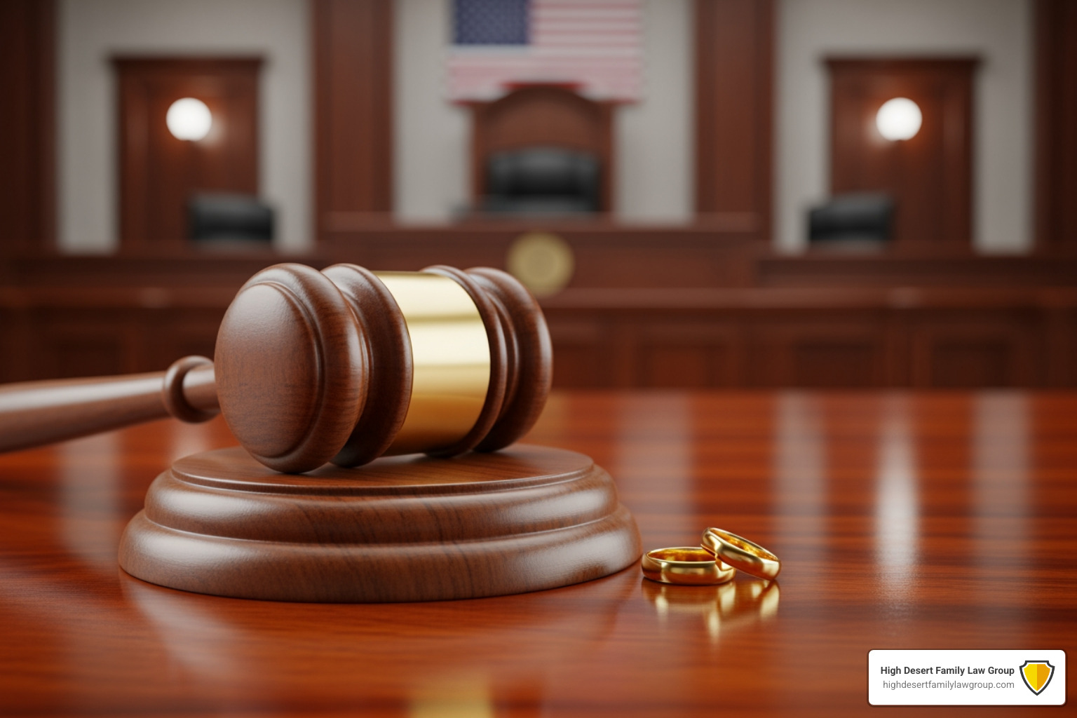 legal gavel and wedding rings
