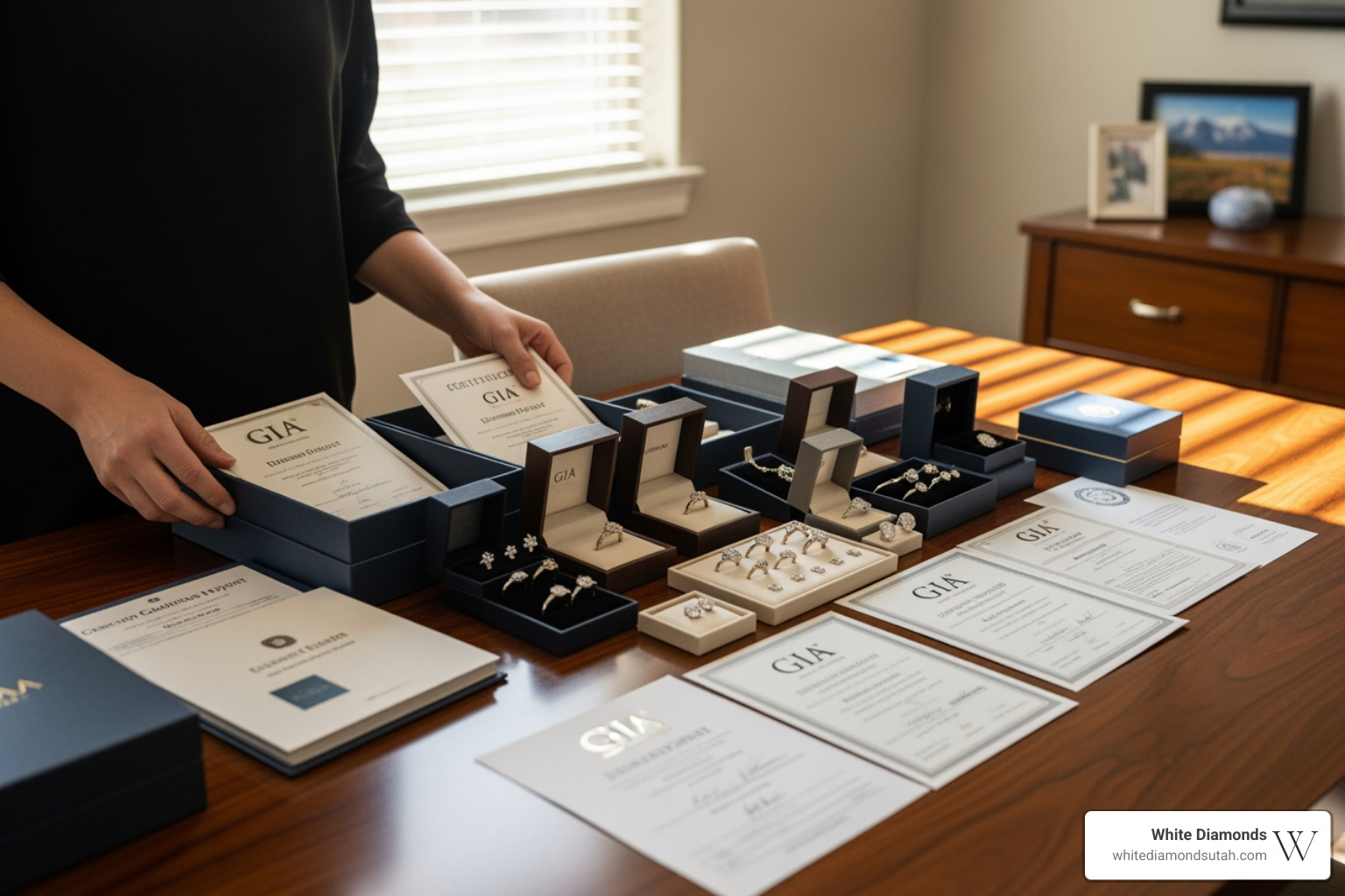 Organizing jewelry boxes and GIA certificates for an appraisal Organizing jewelry boxes and GIA certificates for an appraisal