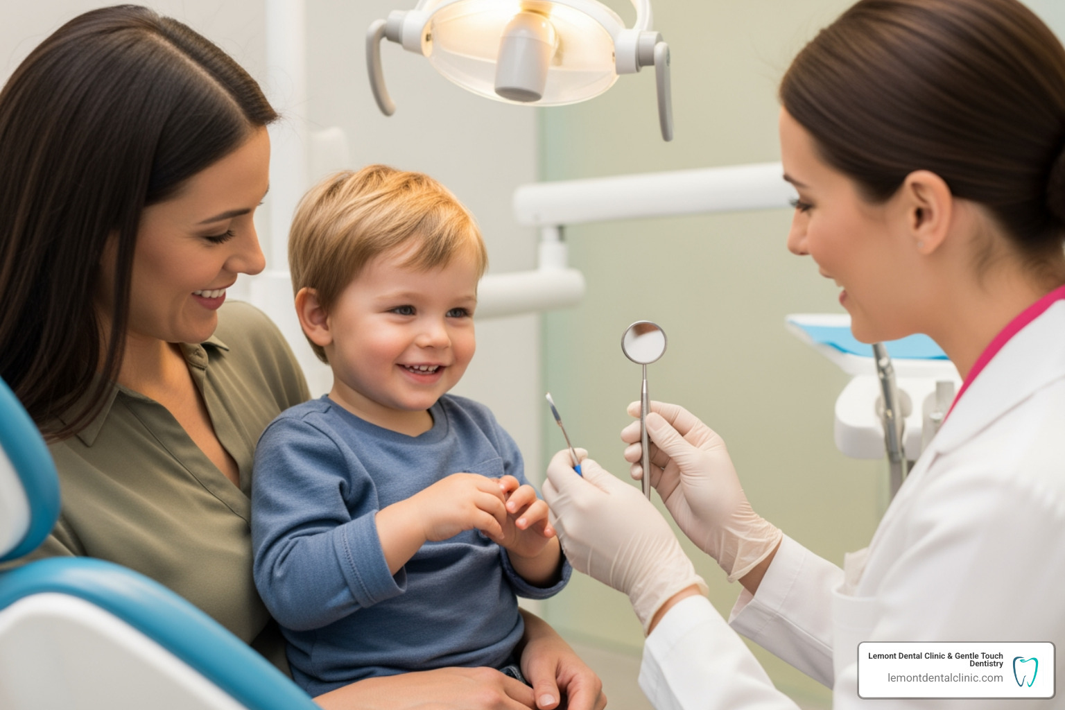 Toddler having their first gentle dental checkup