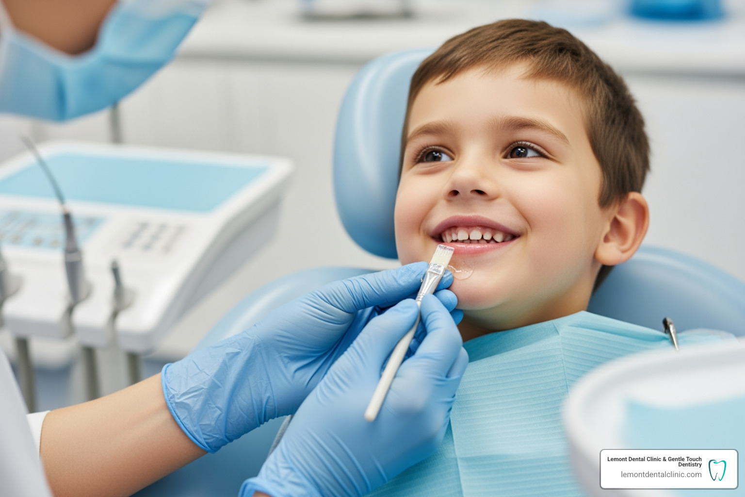 Application of a dental sealant on a child's molar
