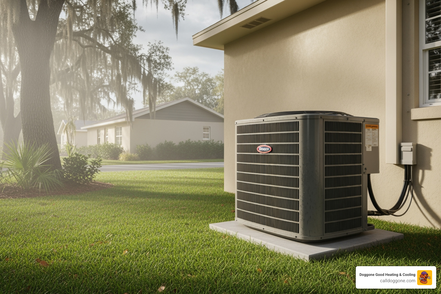 HVAC condenser unit sitting in a humid coastal environment