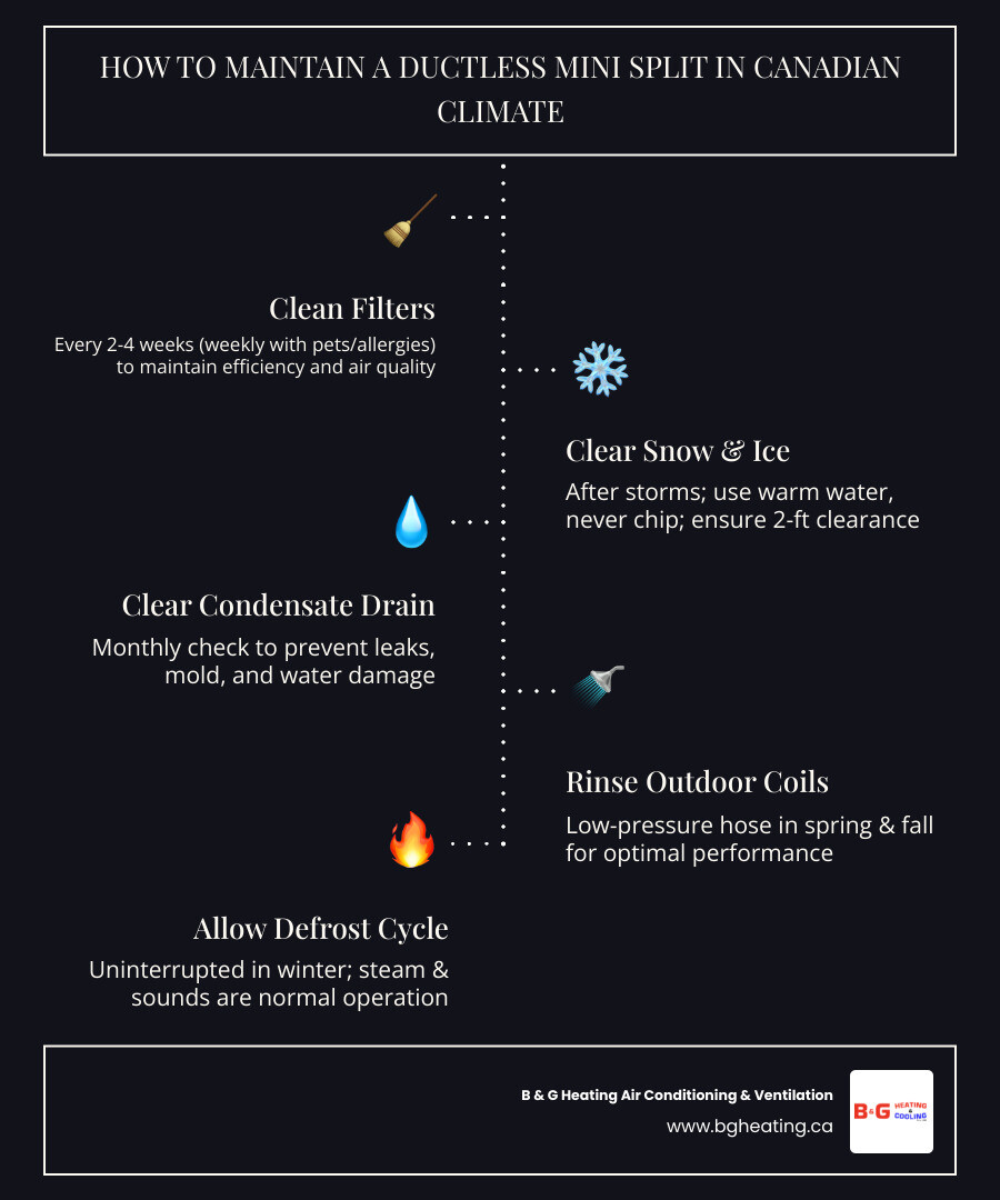 Infographic: Seasonal ductless mini split maintenance checklist for Canadian homeowners infographic Infographic: Seasonal ductless mini split maintenance checklist for Canadian homeowners infographic