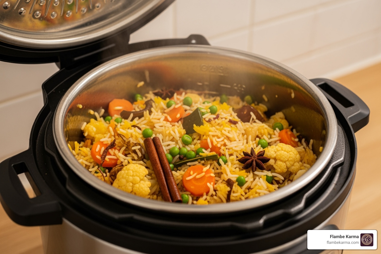 Instant Pot filled with Vegetable Biryani
