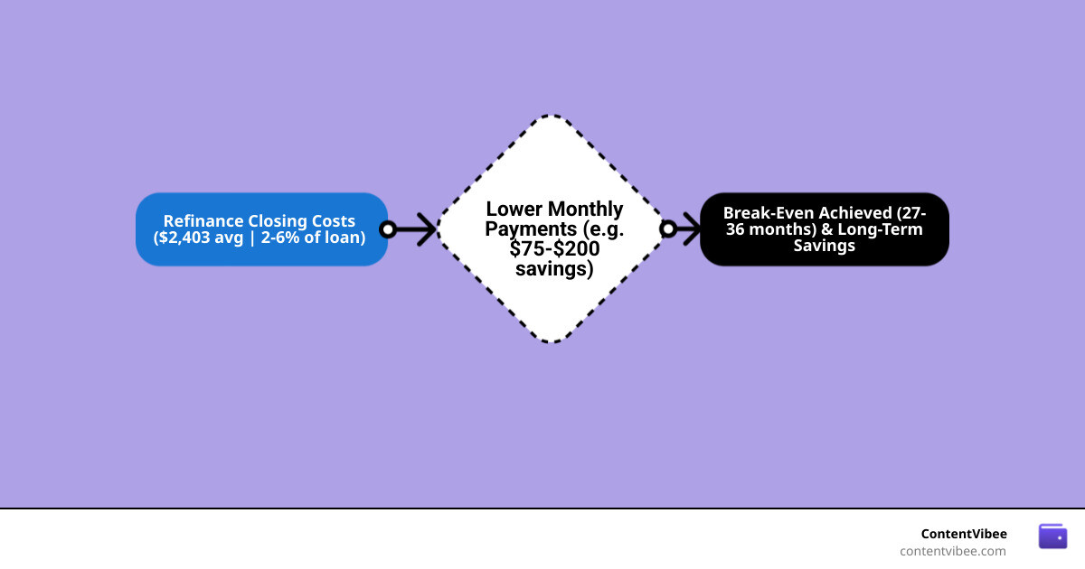 Infographic showing how refinance closing costs are offset by monthly savings over time, with break-even timeline infographic Infographic showing how refinance closing costs are offset by monthly savings over time, with break-even timeline infographic