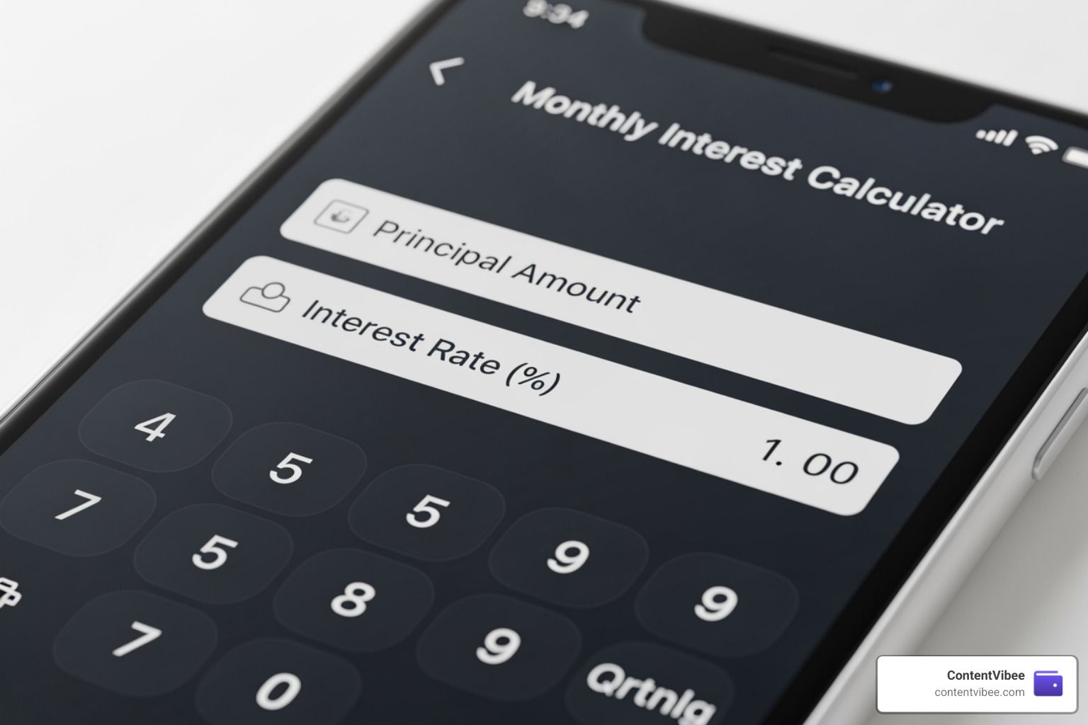 monthly interest calculator screen with amount and rate fields monthly interest calculator screen with amount and rate fields