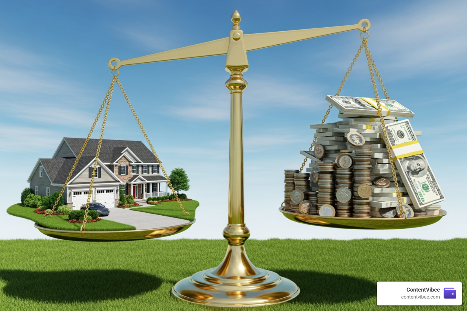 house and cash balanced on a scale house and cash balanced on a scale