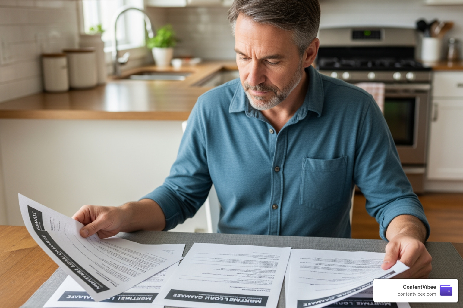 Person comparing multiple mortgage loan estimates Person comparing multiple mortgage loan estimates