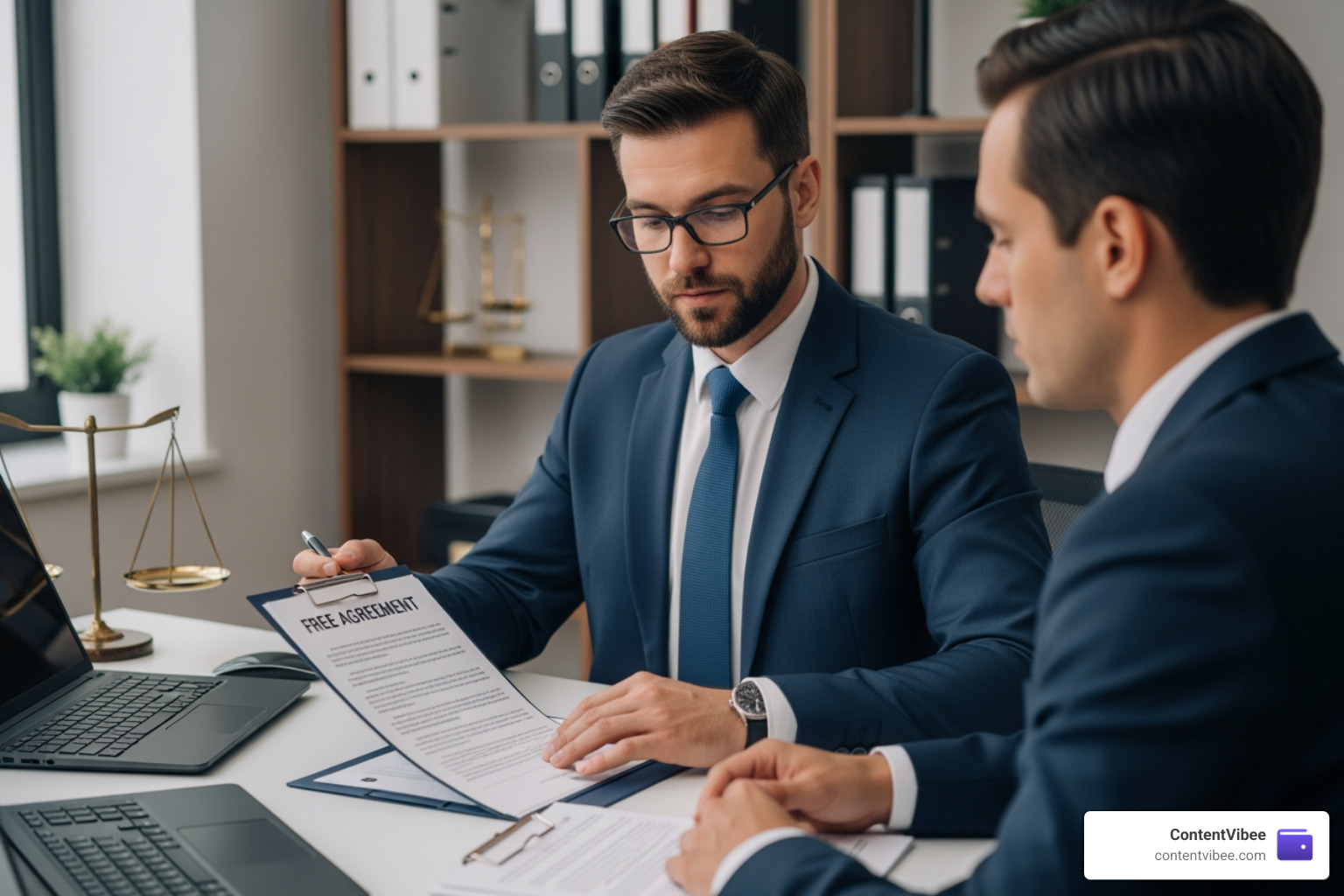 attorney reviewing a fee agreement with a client