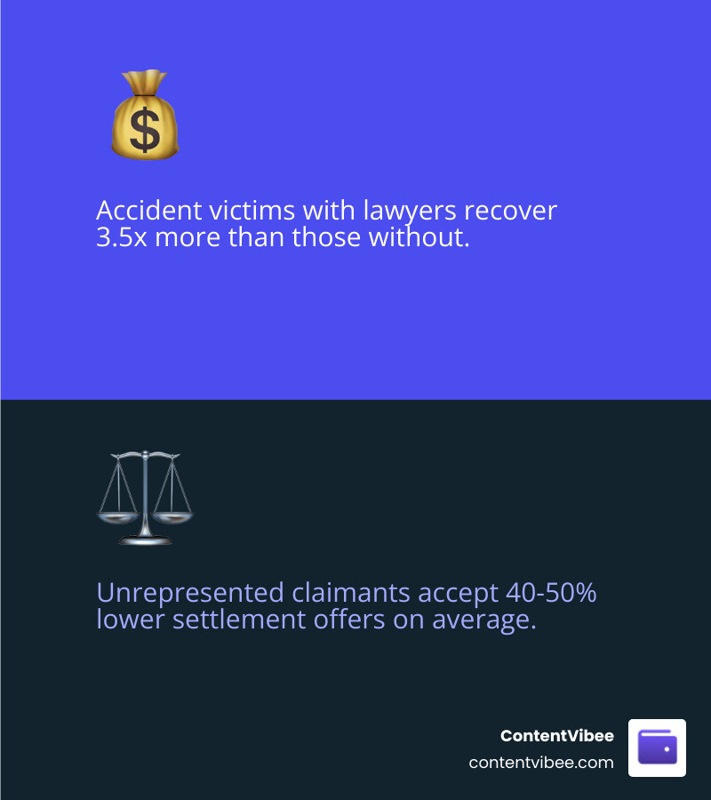 Comparison of settlements with and without a lawyer showing the 3.5x increase in recovery infographic Comparison of settlements with and without a lawyer showing the 3.5x increase in recovery infographic