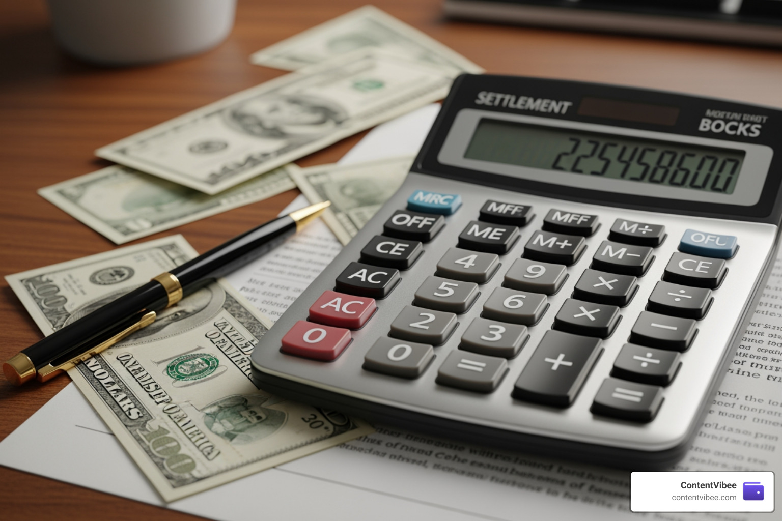 A financial calculator showing settlement math
