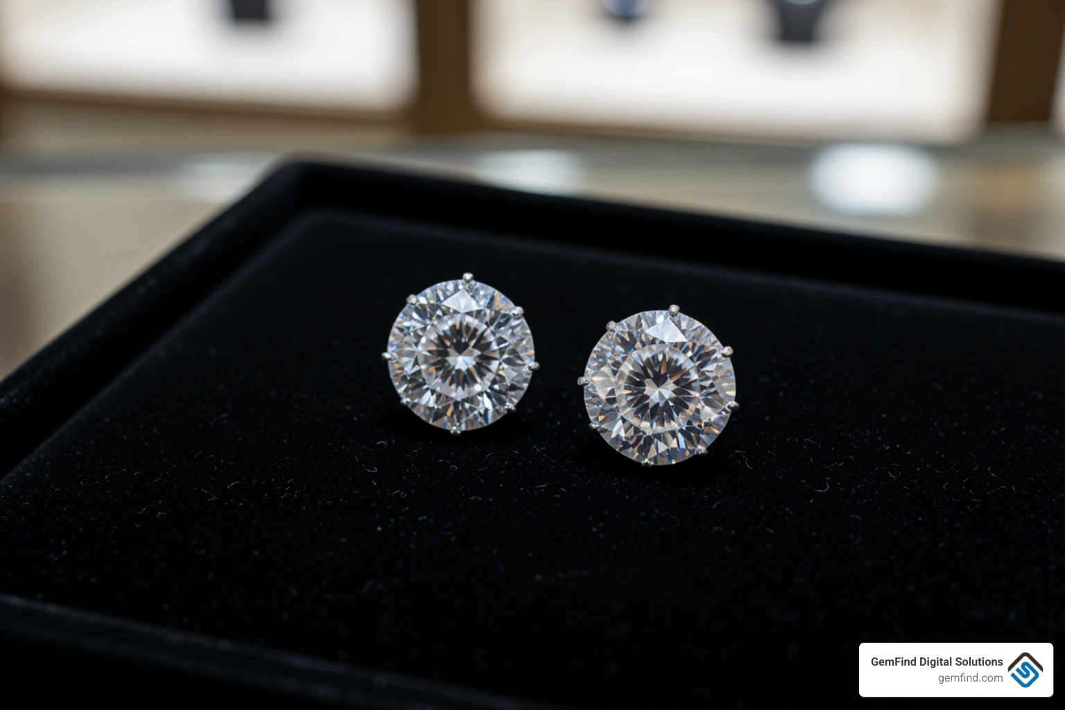 Diamond earrings on display for Cyber Monday