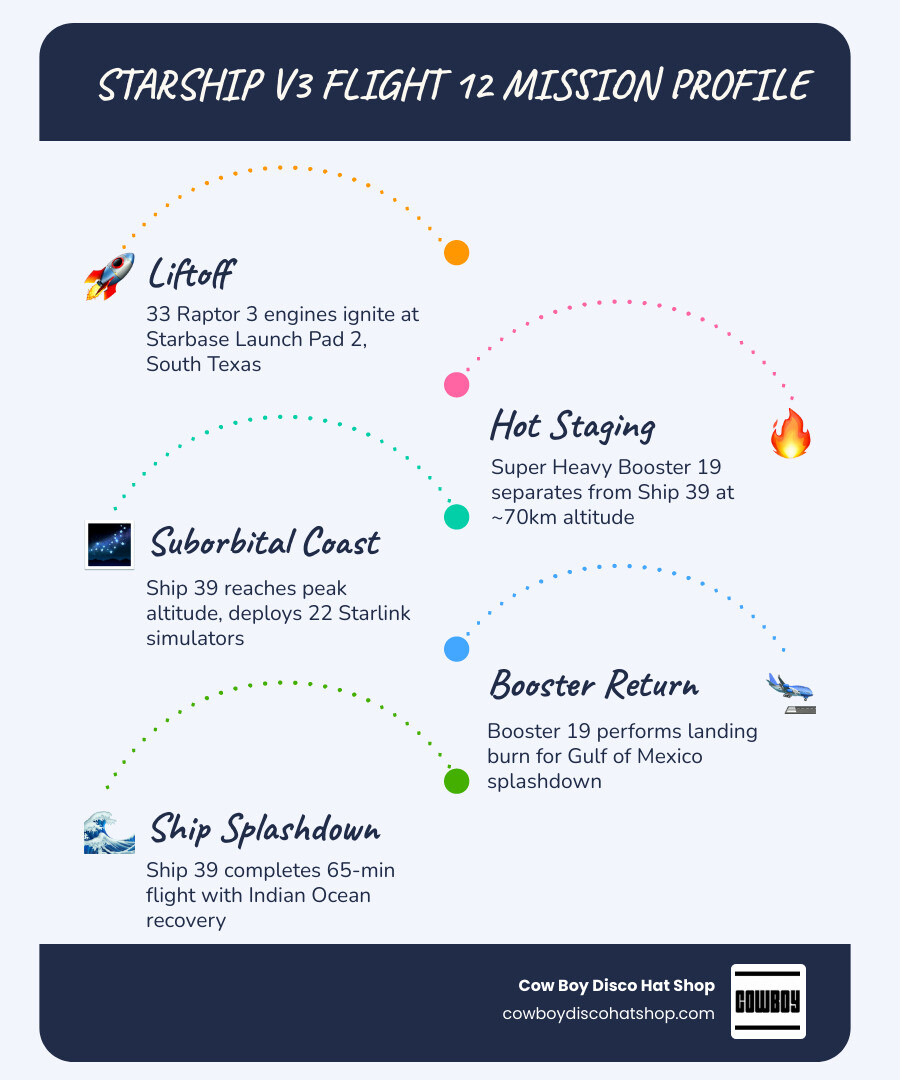 Starship V3 suborbital flight trajectory infographic from liftoff to Indian Ocean splashdown infographic