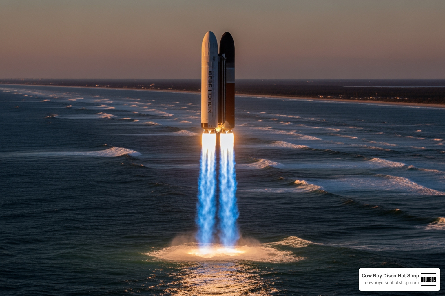 Super Heavy Booster 19 performing a landing burn over the Gulf of Mexico