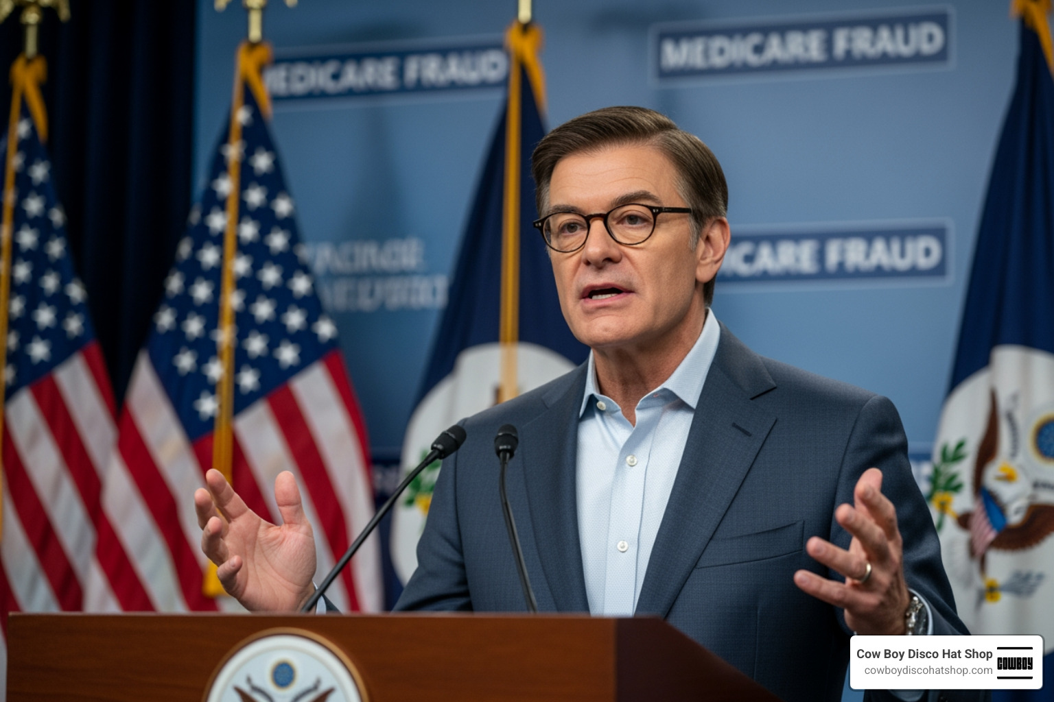 Dr. Mehmet Oz speaking at a press conference regarding Medicare fraud Dr. Mehmet Oz speaking at a press conference regarding Medicare fraud