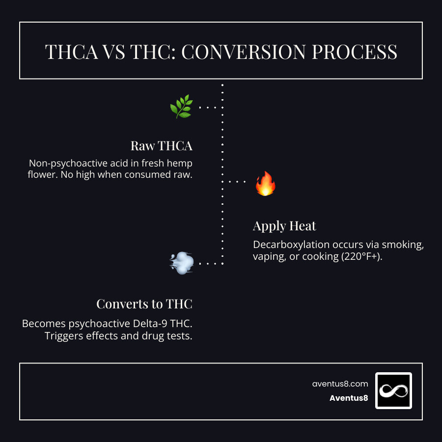 Infographic: THCA vs THC conversion process and mail order THCA quick facts infographic
