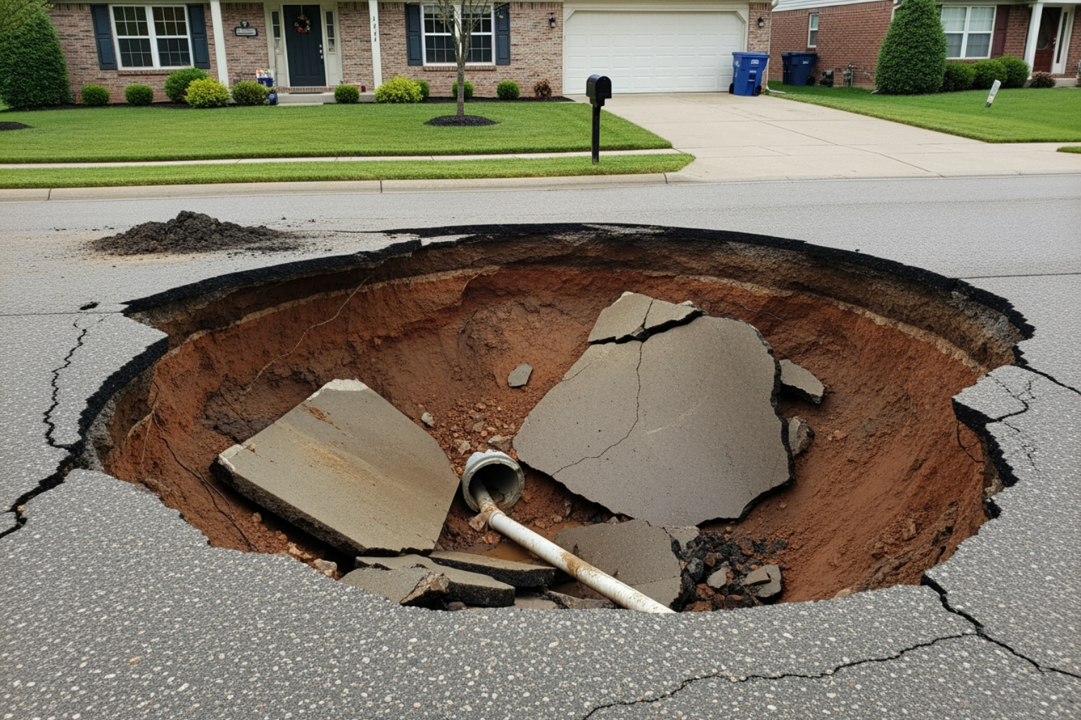 driveway sinkhole from failed culvert and washout