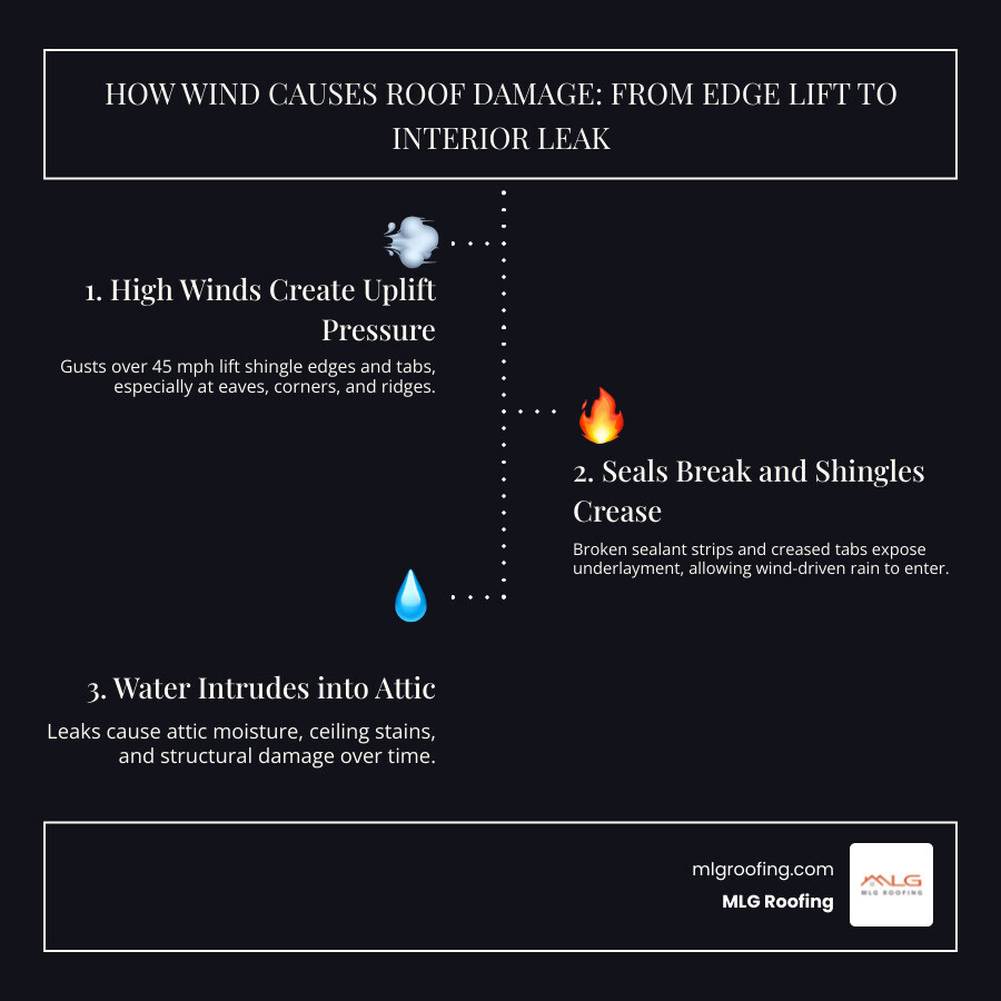 Infographic: how wind damages a roof from edge lift to interior water intrusion step by step infographic Infographic: how wind damages a roof from edge lift to interior water intrusion step by step infographic