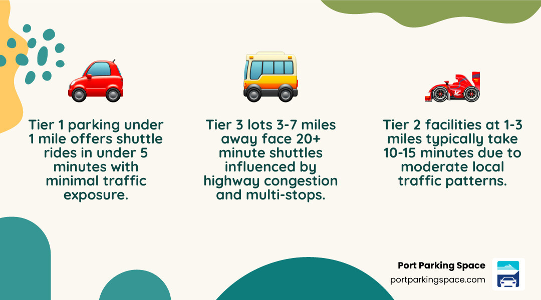 Infographic showing parking distance tiers at Port Canaveral and their effect on shuttle transit to Carnival cruise