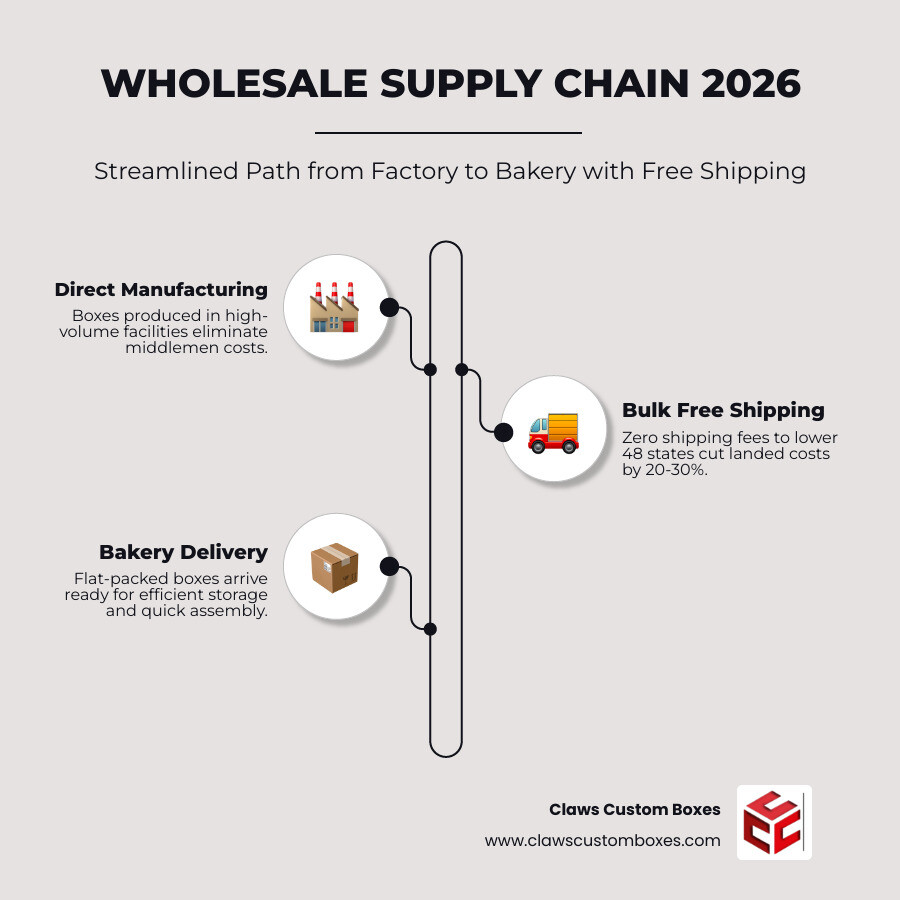 Infographic explaining the wholesale supply chain for 2026: Direct manufacturing to bakery with zero shipping costs Infographic explaining the wholesale supply chain for 2026: Direct manufacturing to bakery with zero shipping costs