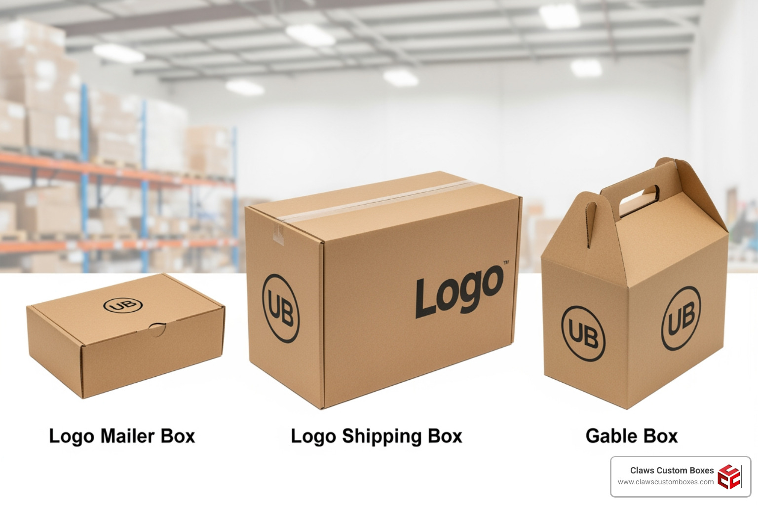 Comparison of various corrugated box styles including mailers, shipping boxes, and gable boxes