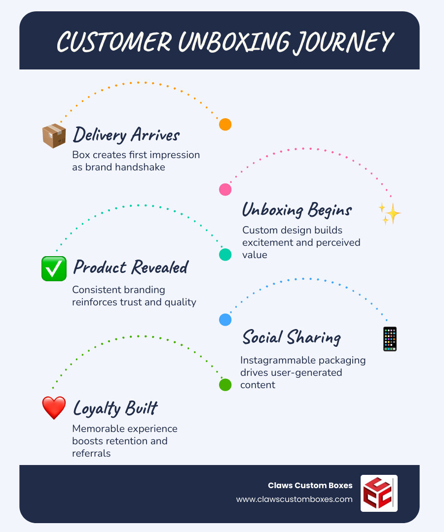 infographic showing the customer unboxing journey from delivery to social media share infographic