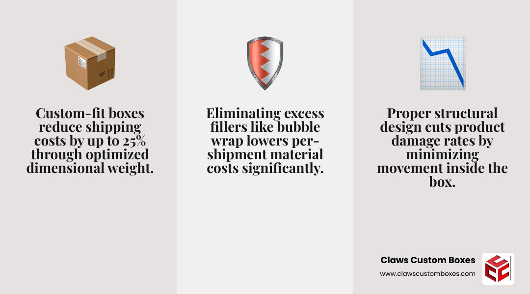 table comparing standard vs custom-fit box costs and shipping savings infographic