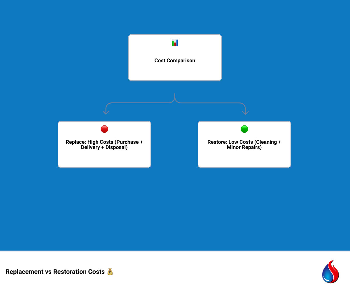 Infographic showing cost savings: Replacement cost vs. Restoration cost infographic