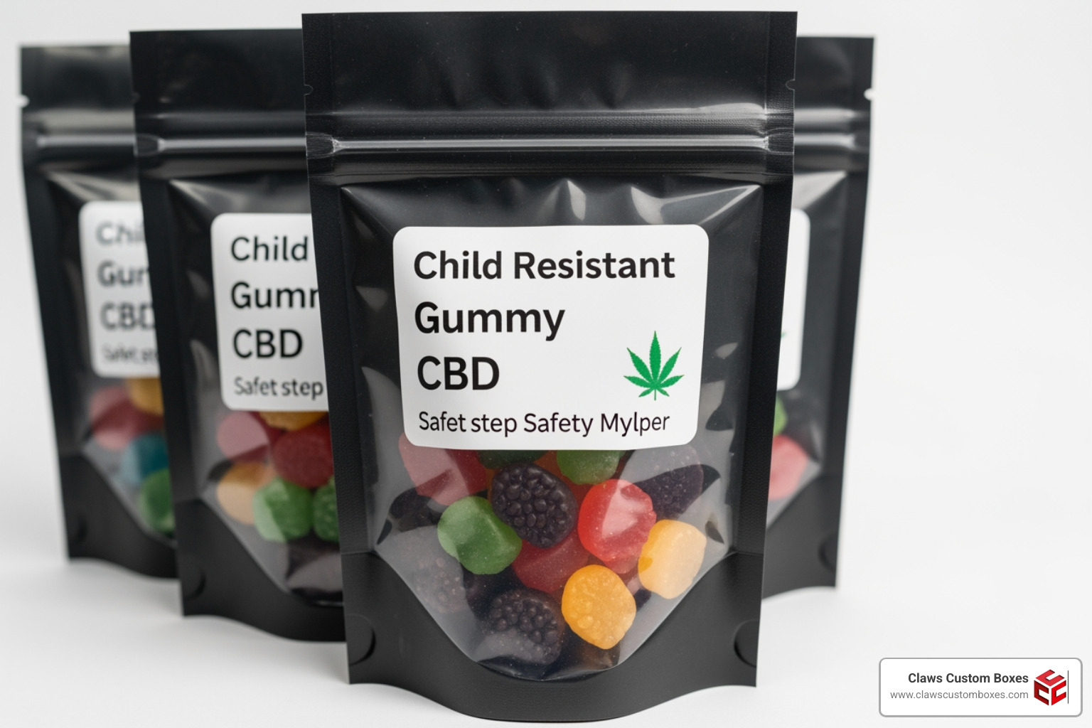 Child-resistant gummy Mylar bags with a matte finish and safety zipper