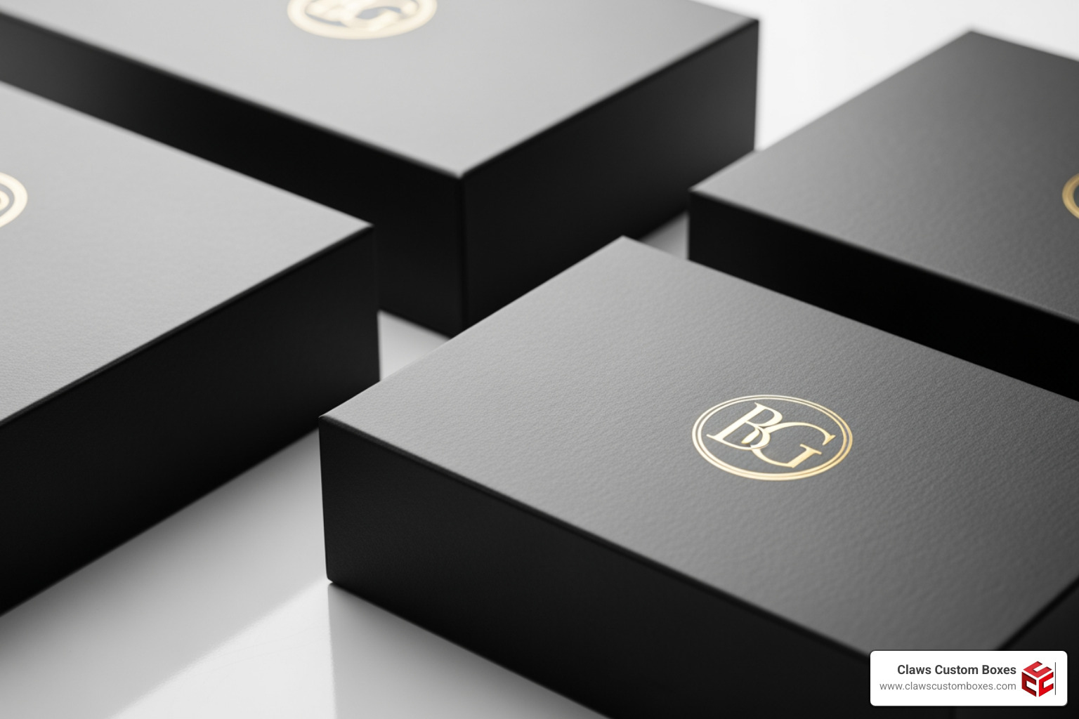 Graphic showing custom finishes like foil stamping and matte lamination on premium boxes