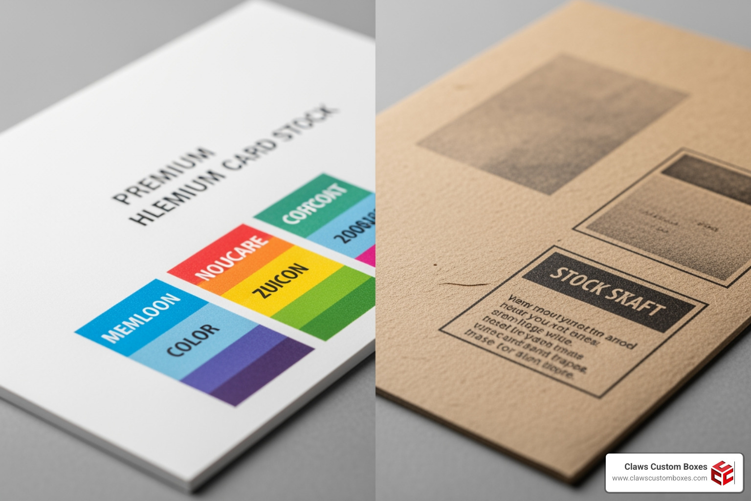 Comparison of premium card stock and kraft stock textures and printing