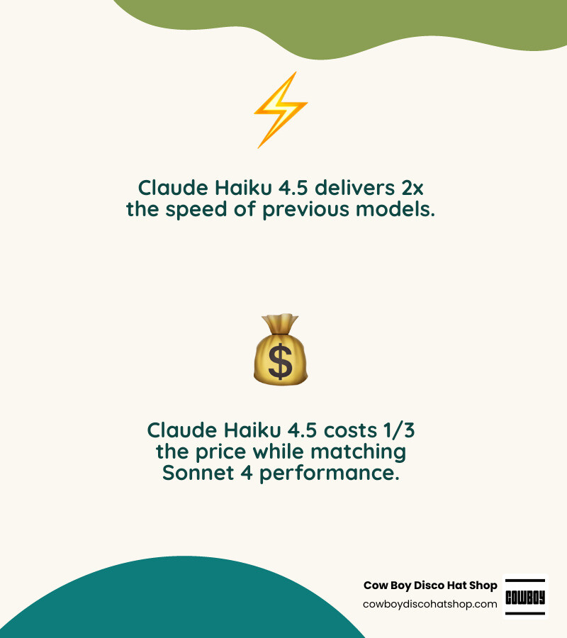 Stat showing Haiku 4.5 performance vs Sonnet 4 with 1/3 price and 2x speed infographic