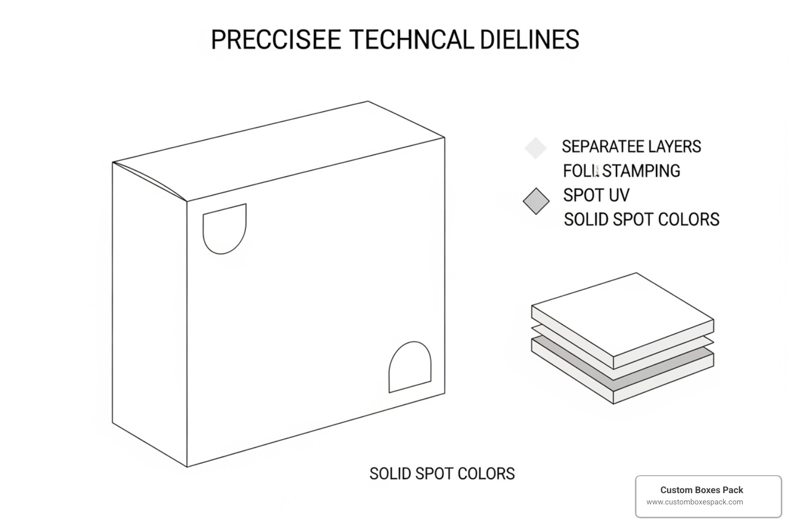 Diagram showing artwork dielines for foil and UV layers with 100% spot colors
