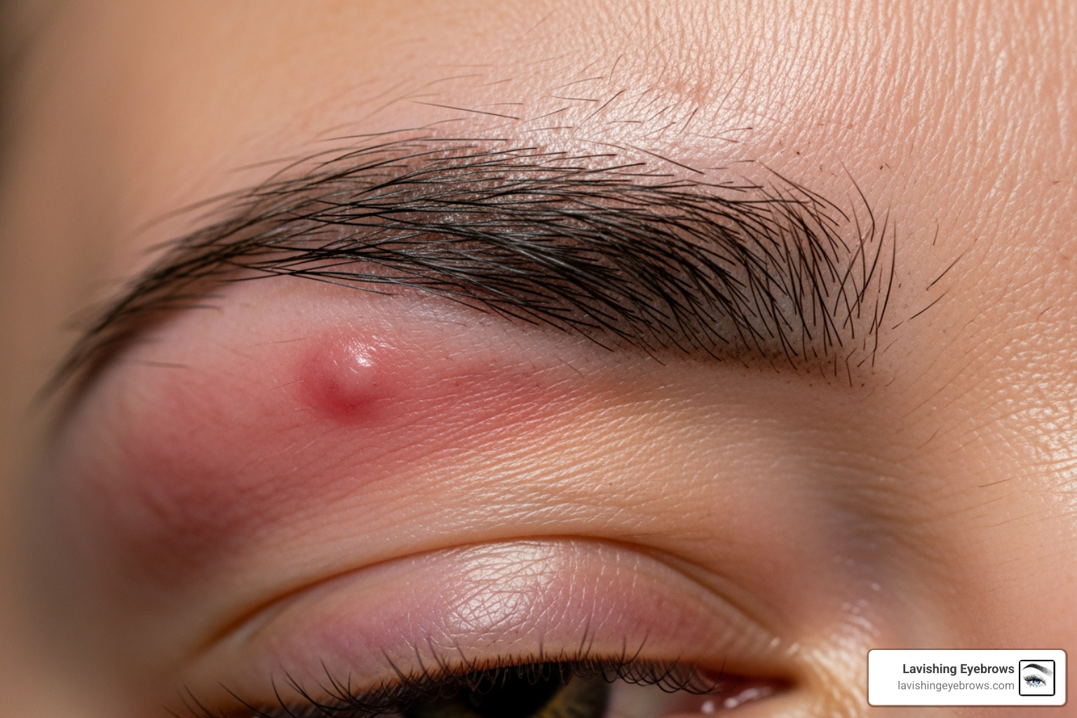 A client's brow showing temporary redness and pigment reaction immediately after session 2 A client's brow showing temporary redness and pigment reaction immediately after session 2