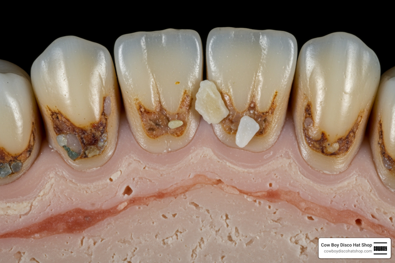 Dental calculus under a microscope revealing ancient oral bacteria and food particles