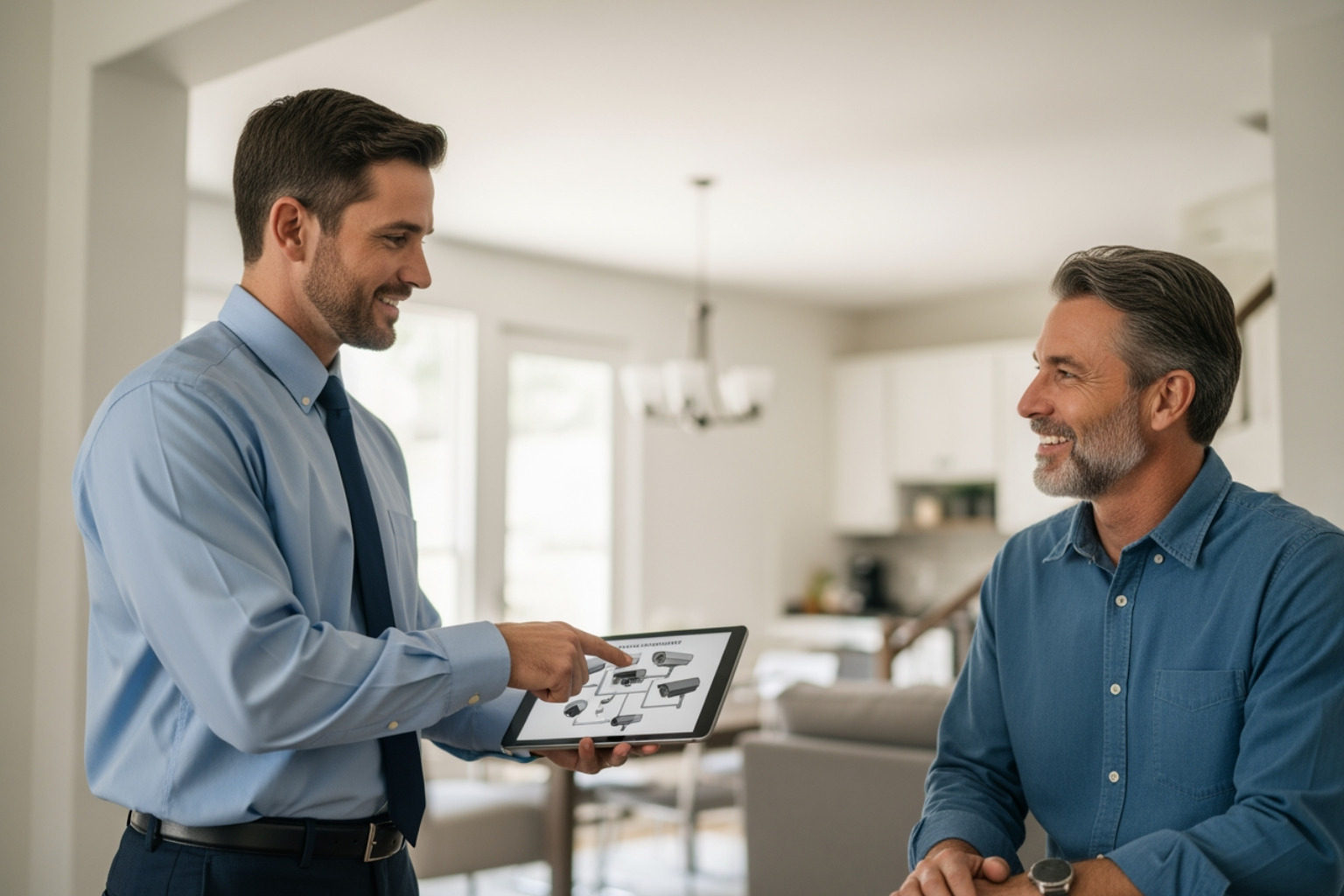 Security expert consulting with homeowner