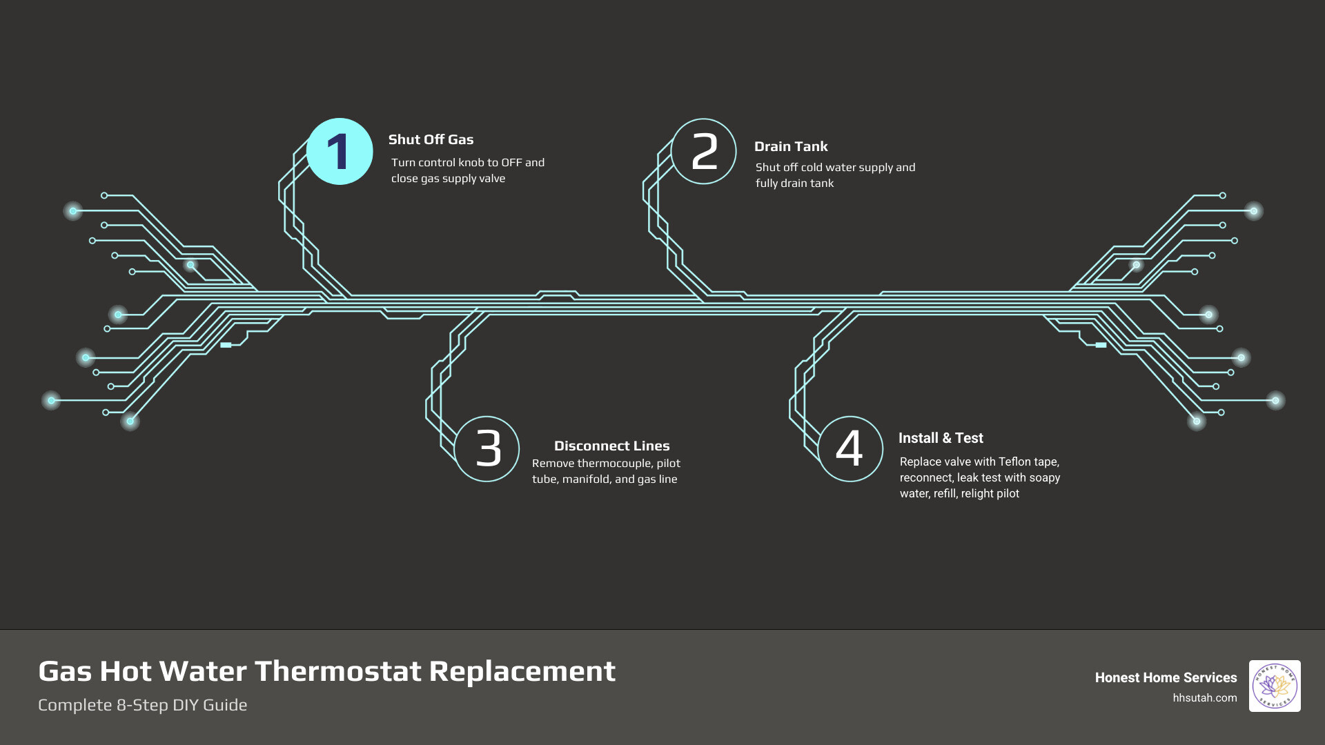 Infographic showing gas water heater thermostat components, replacement steps, and safety checklist infographic Infographic showing gas water heater thermostat components, replacement steps, and safety checklist infographic
