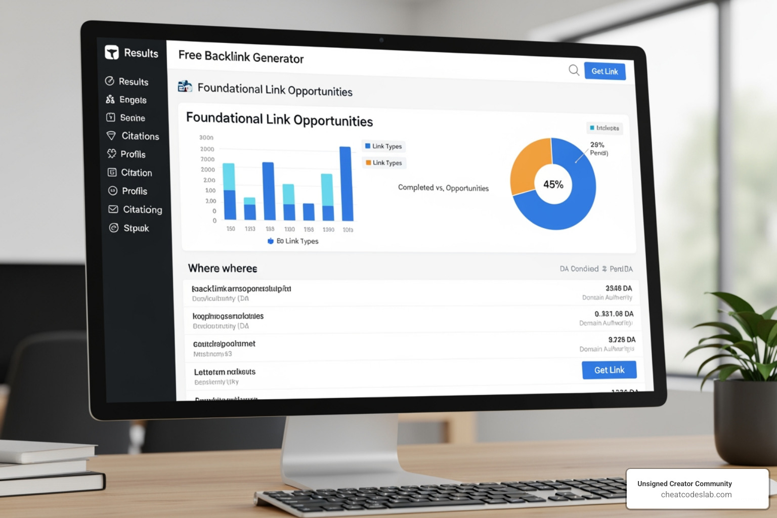 Free backlink generator results showing foundational link opportunities