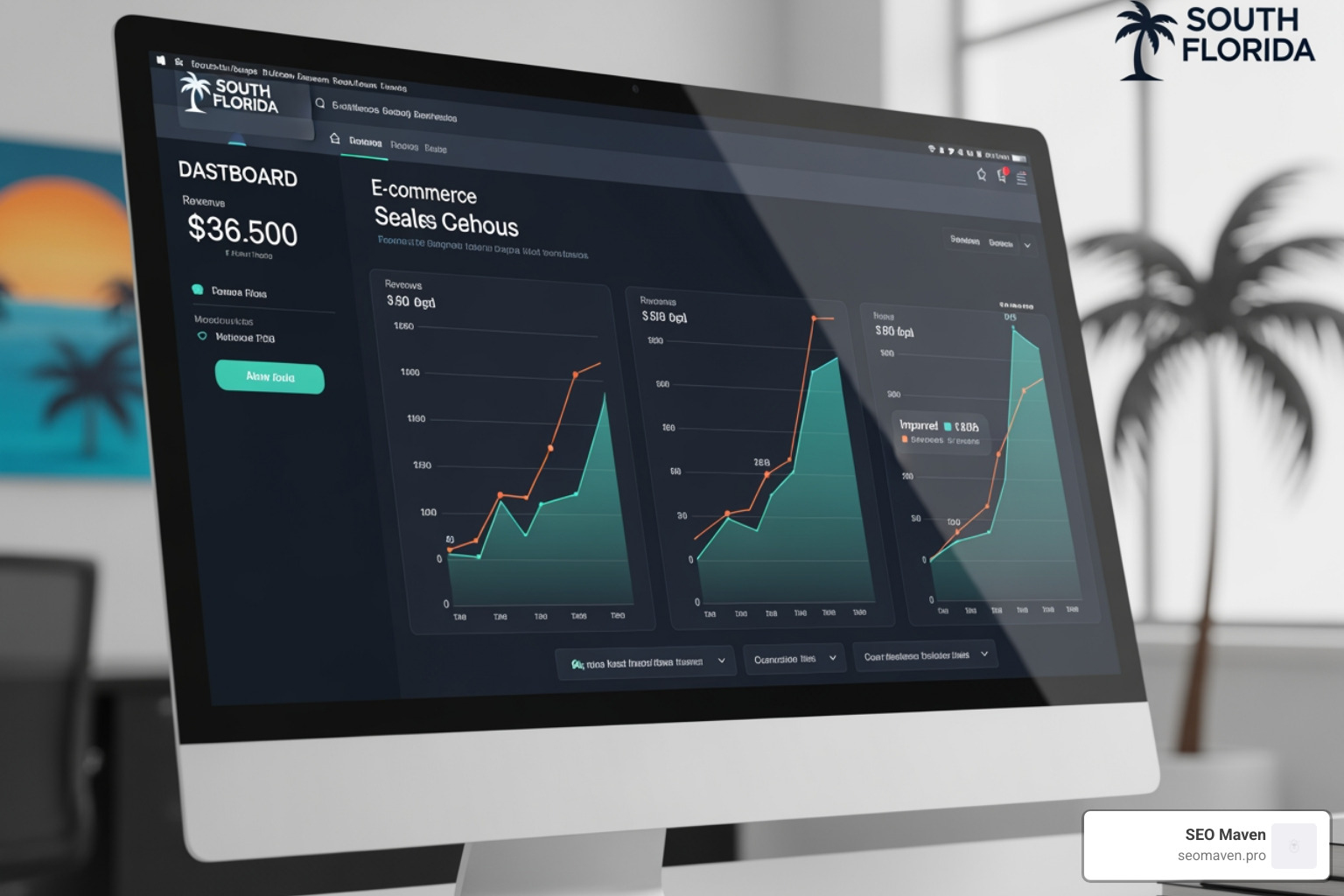 e-commerce sales dashboard showing growth in revenue and conversion rates for a South Florida business