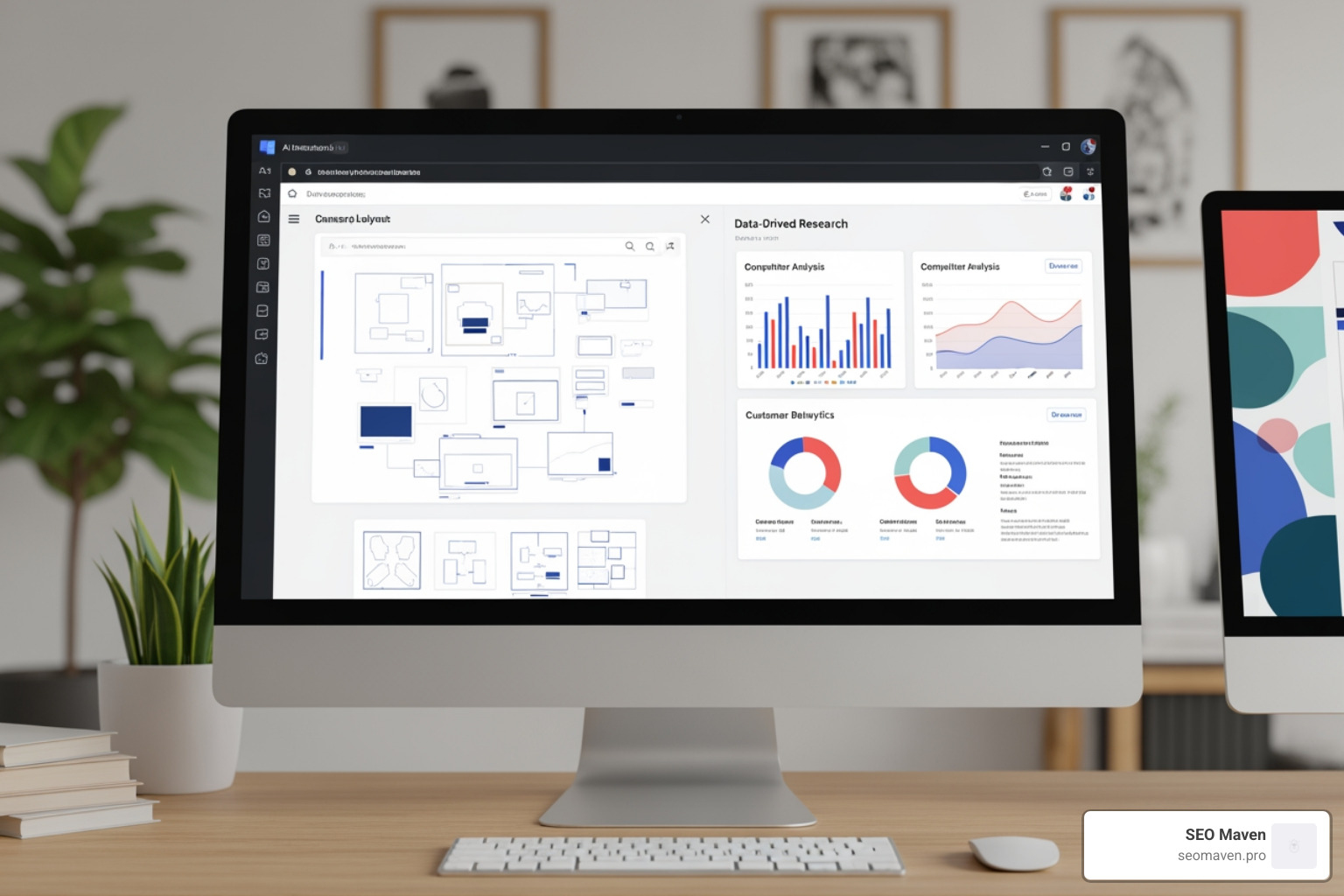 AI-driven design interface showing automated layout generation and data-driven research tools
