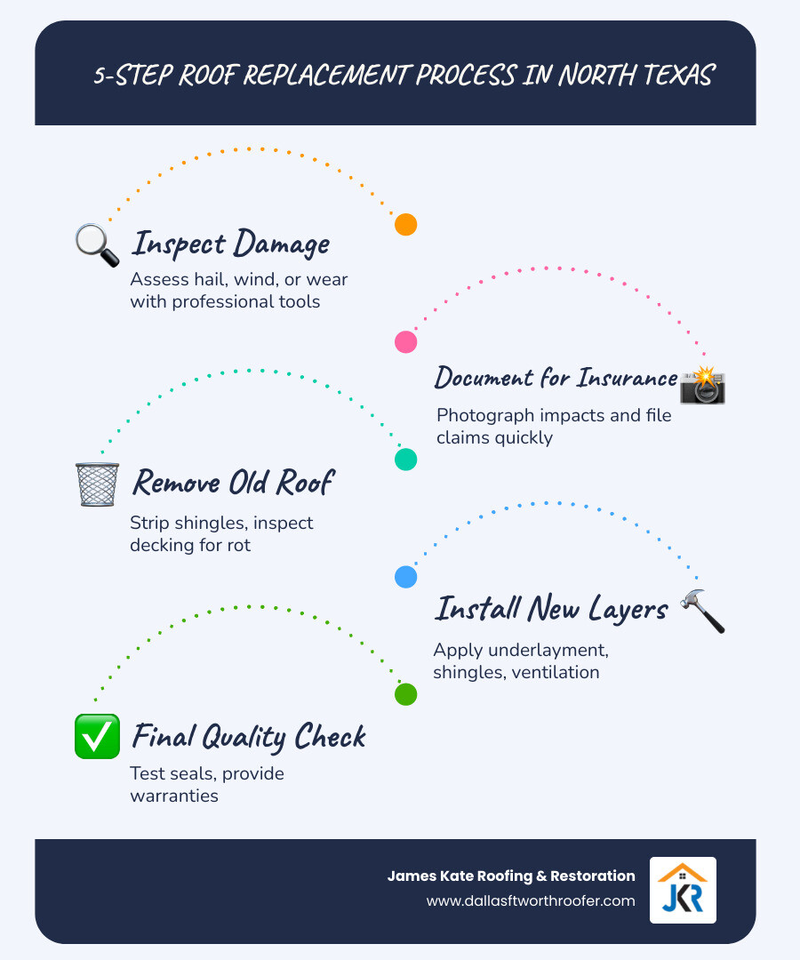 5-step roof replacement process in North Texas with hail corridor and homeowner tips infographic infographic 5-step roof replacement process in North Texas with hail corridor and homeowner tips infographic infographic